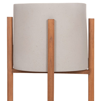 INDOOR POT RENTIL HM4684.03L FIBER CEMENT IN GREY COLOR--TEAK BASE Φ27x66Hcm