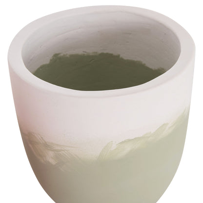 PLANTERS (POTS) 2PCS SET SEON HM4686.09 TERRACOTTA IN WHITE & GREEN--TEAK STANDS