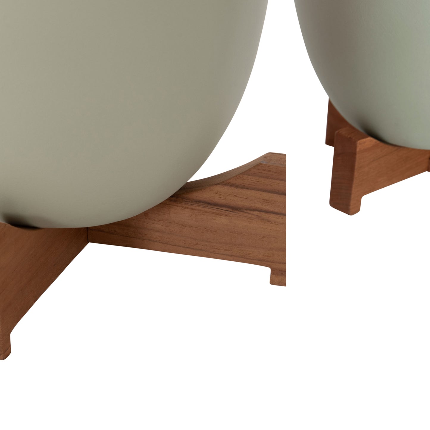 PLANTERS (POTS) 2PCS SET SEON HM4686.09 TERRACOTTA IN WHITE & GREEN--TEAK STANDS