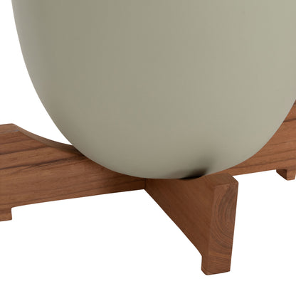 PLANTERS (POTS) 2PCS SET SEON HM4686.09 TERRACOTTA IN WHITE & GREEN--TEAK STANDS
