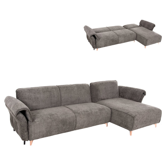 CORNER REVERSIBLE SOFA-BED MAILO HM6071.02 DARK GREY FABRIC-METAL LEGS 300x150x80Hcm.