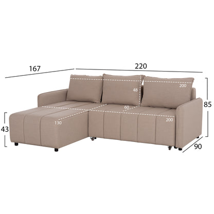 REVERSIBLE CORNER SOFA-BED FREDI HM3312.03 BEIGE FABRIC 220x167x85Hcm.