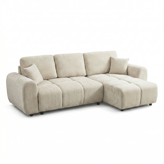 CORNER SOFABED REVERSIBLE GERT HM3349.02 BEIGE CHENILLE FABRIC 252x146x87Hcm.
