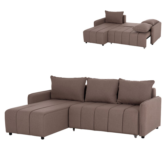 REVERSIBLE CORNER SOFA-BED FREDI HM3312.04 BROWN FABRIC 220x167x85Hcm.