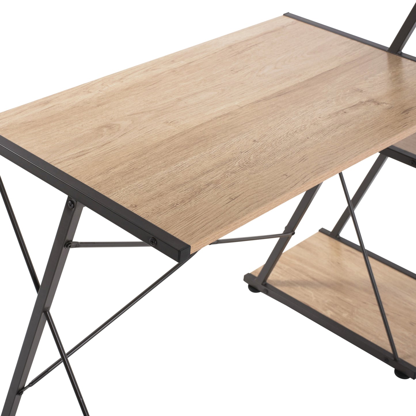 DESK NOREX HM9317 METALLIC BLACK WITH MDF DESKTOP IN OAK COLOR 116X48X89,5Hcm.