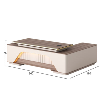 CORNER OFFICE DESK SERIES SUPERON HM2137L MELAMINE IN BEIGE--LED LIGHTING 240x180x76Hcm.