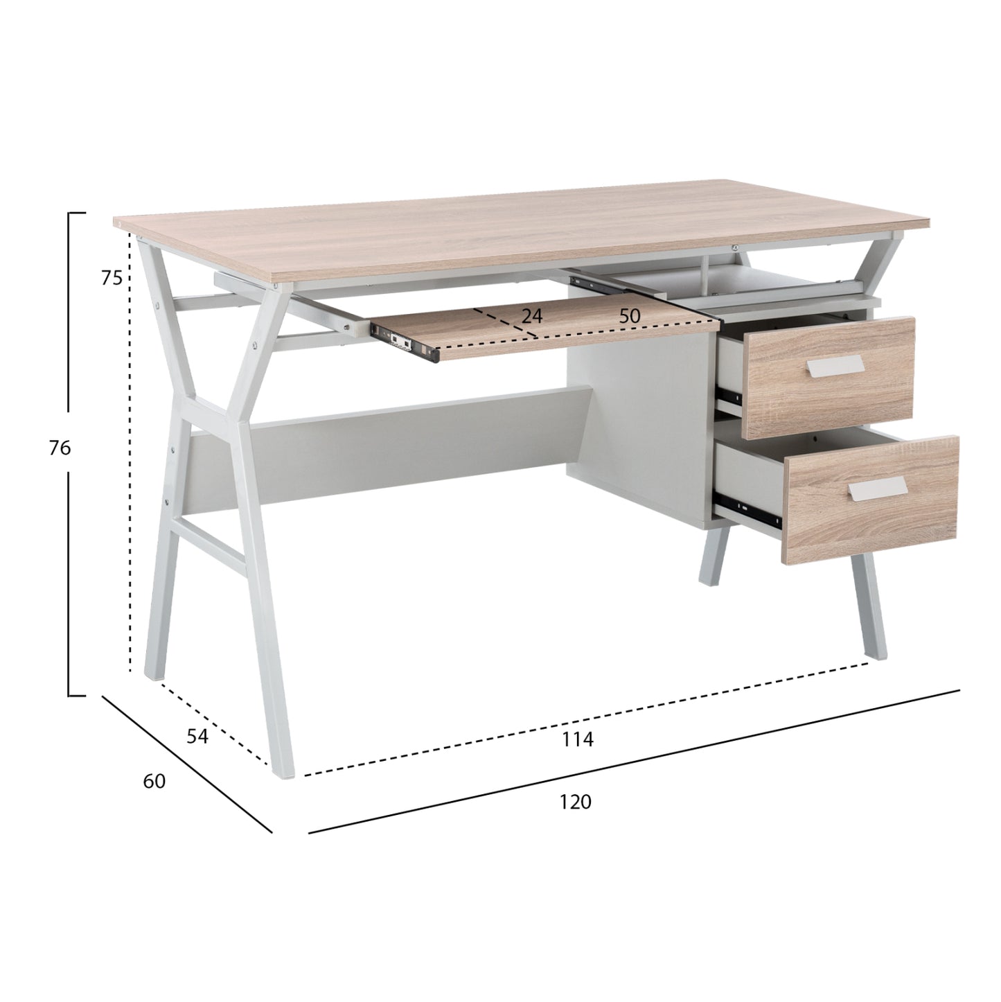 DESK VITINO HM2130.01, SONAMA-WHITE, 120X60X76H