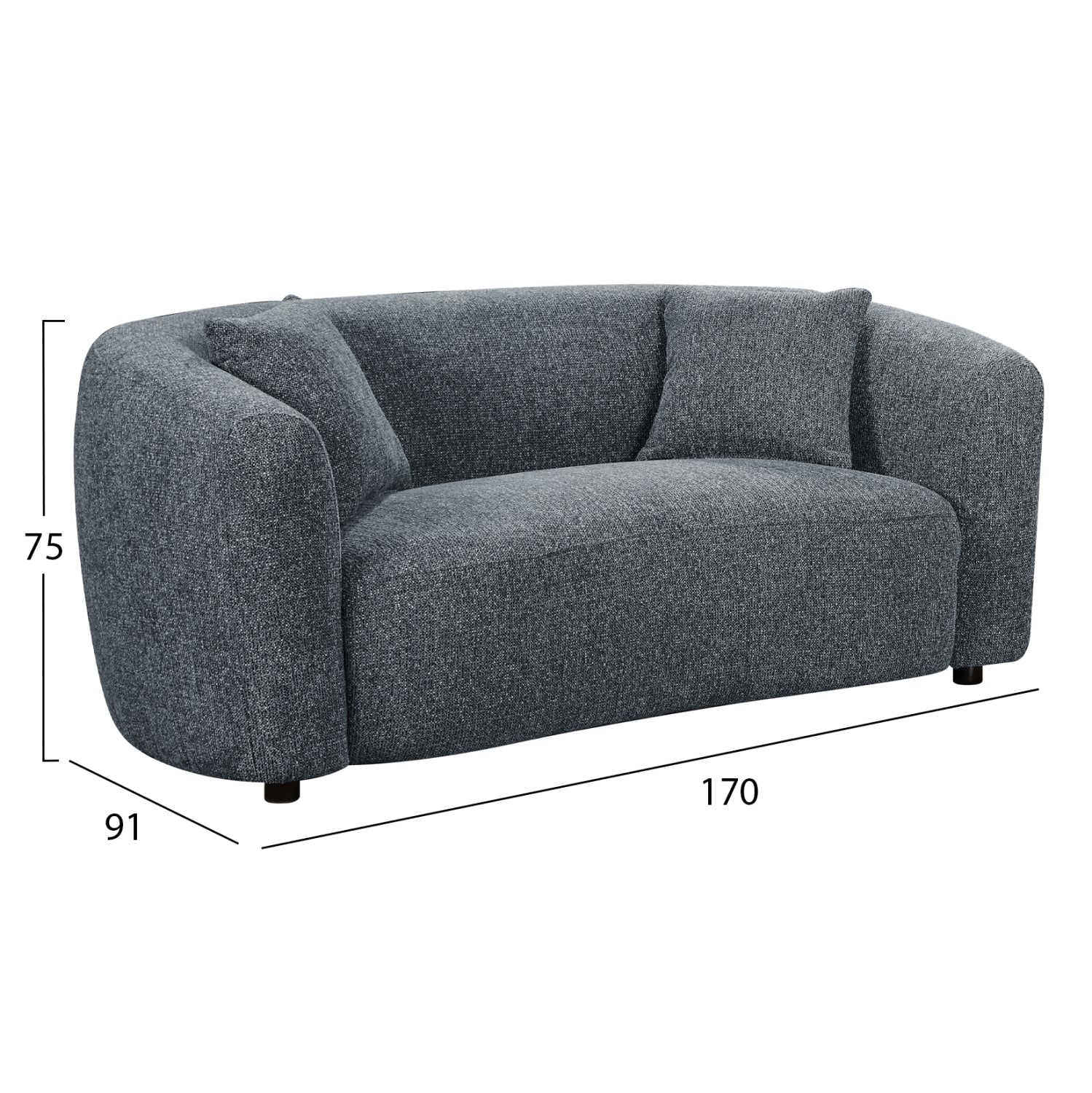 SOFA 2-SEATER NORD HM3322.01 GREY FABRIC 170x91x75Hcm.