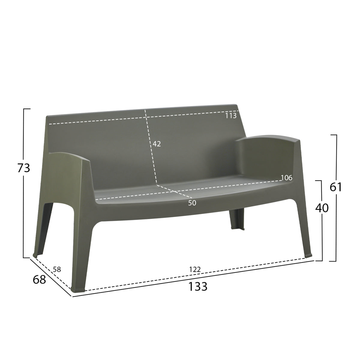ΚΑΝΑΠΕΣ 2-ΘΕΣΙΟΣ ΠΟΛΥΠΡΟΠΥΛΕΝΙΟΥ SLEEK HM6366.05 ΧΡΩΜΑ DARK OLIVE 133x68x73Υεκ.