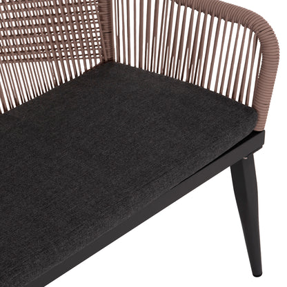 OUTDOOR SOFA 2-SEATER MYRTIA HM5550.12 ALUMINUM IN ANTHRACITE--TESLIN ROPE IN BEIGE 123x61x90Hcm.