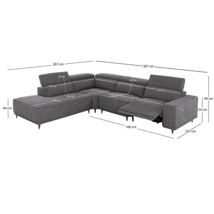 ΚΑΝΑΠΕΣ ΑΡΙΣΤΕΡΗ ΓΩΝΙΑ 5Θ ΜΕ RECLINE LUNARIS HM3316.01L ΓΚΡΙ ΥΦΑΣΜΑ 307x267x94Yεκ