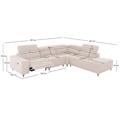 ΚΑΝΑΠΕΣ ΔΕΞΙΑ ΓΩΝΙΑ 5Θ ΜΕ RECLINE LUNARIS HM3316.02R ΕΚΡΟΥ ΥΦΑΣΜΑ 307x267x94Yεκ
