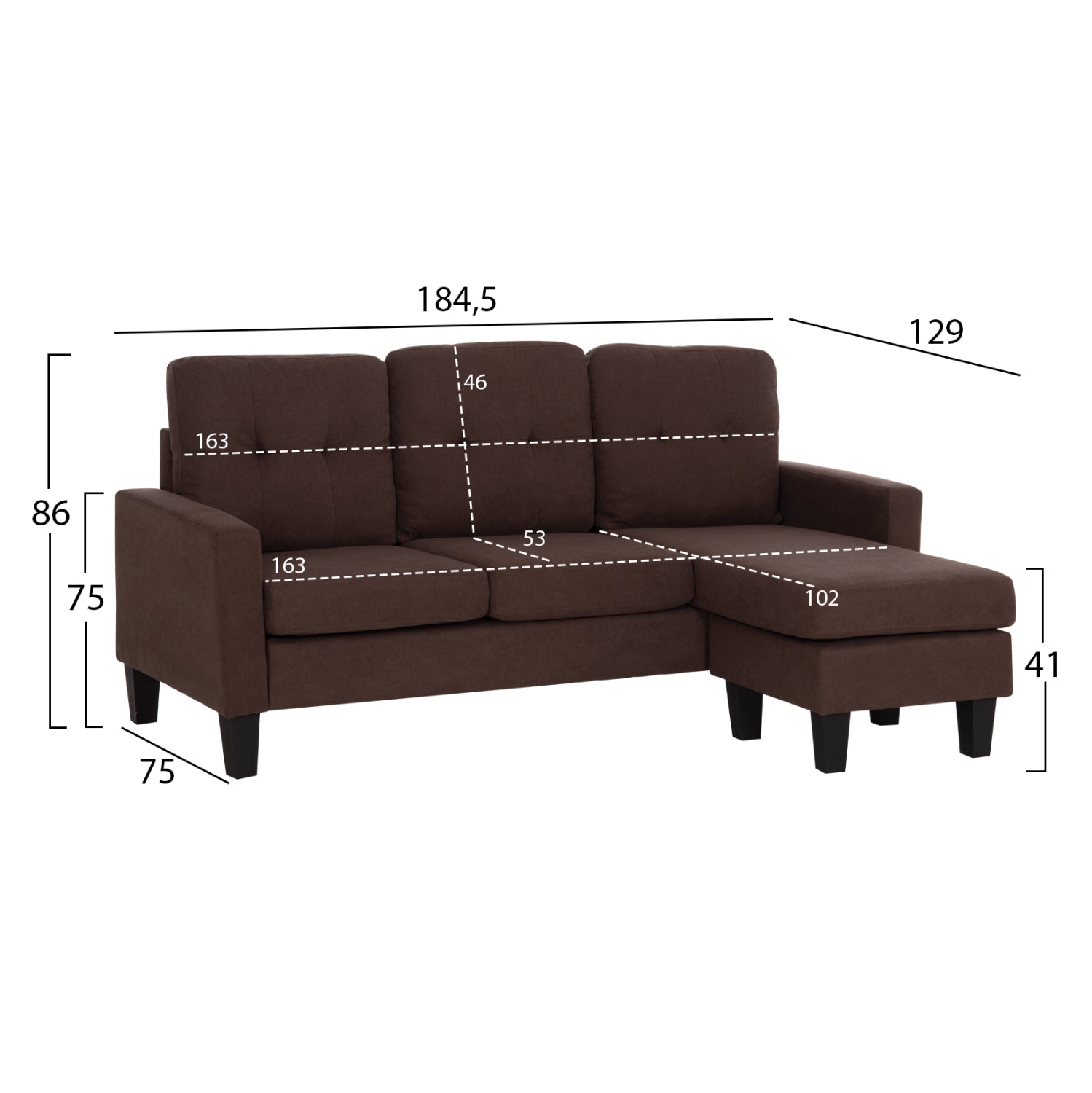 CORNER SOFA REVERSIBLE MEGGY HM3297.12 BROWN FABRIC 184.5x129x86Hcm.