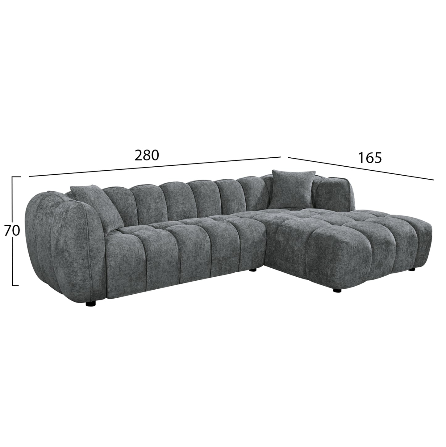 CORNER SOFA (RIGHT) LYKKE HM3326.01R GREY FABRIC 280x89-165(chaise)x70Hcm.
