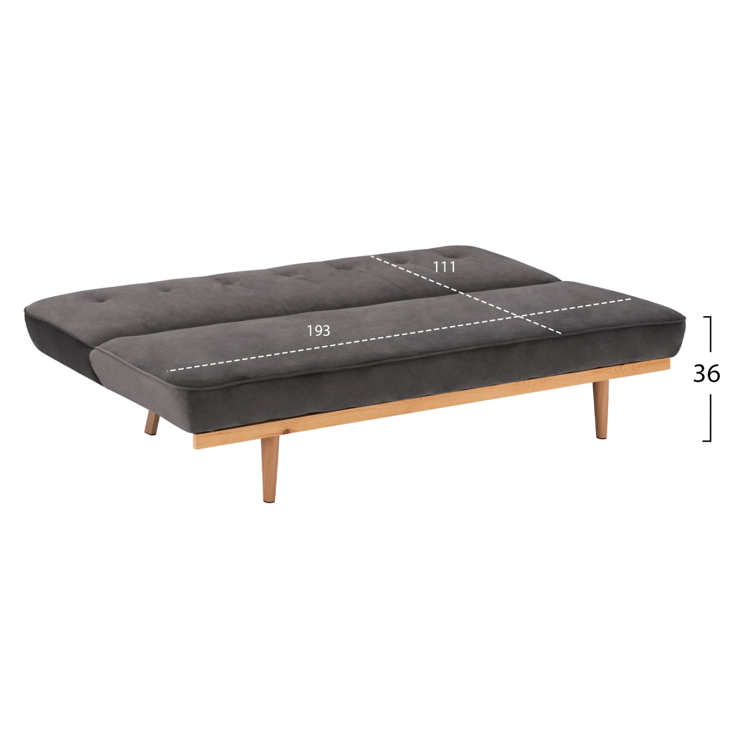 Sofa Bed 3 seater from velvet grey HM3168.01 193x85x88cm