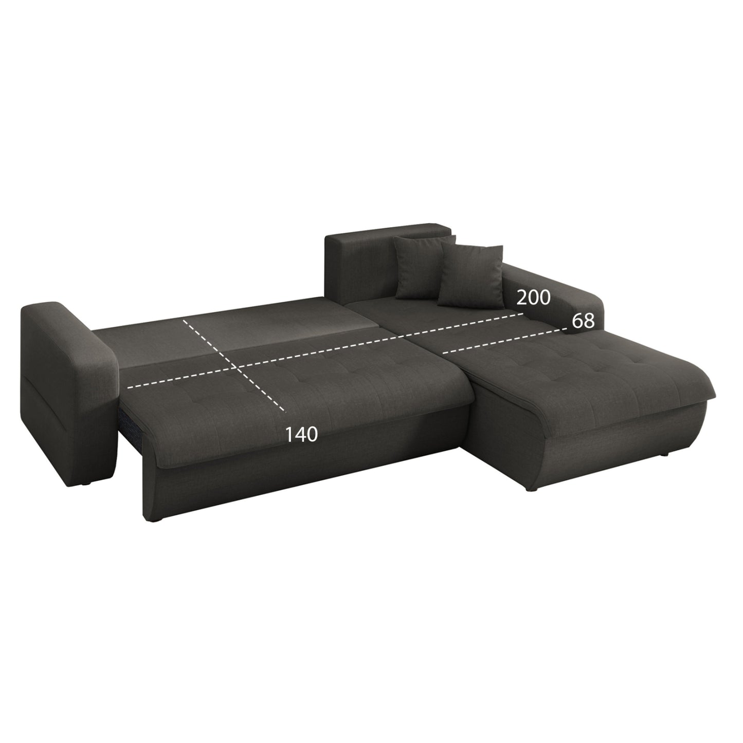 CORNER SOFABED RIGHT KANSO HM3338.01R GREY FABRIC 244x188x80Hcm.