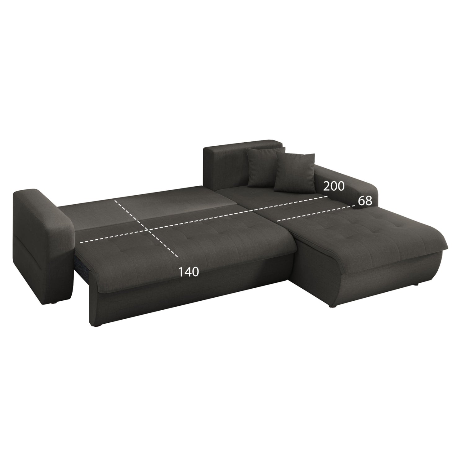 CORNER SOFABED RIGHT KANSO HM3338.01R GREY FABRIC 244x188x80Hcm.