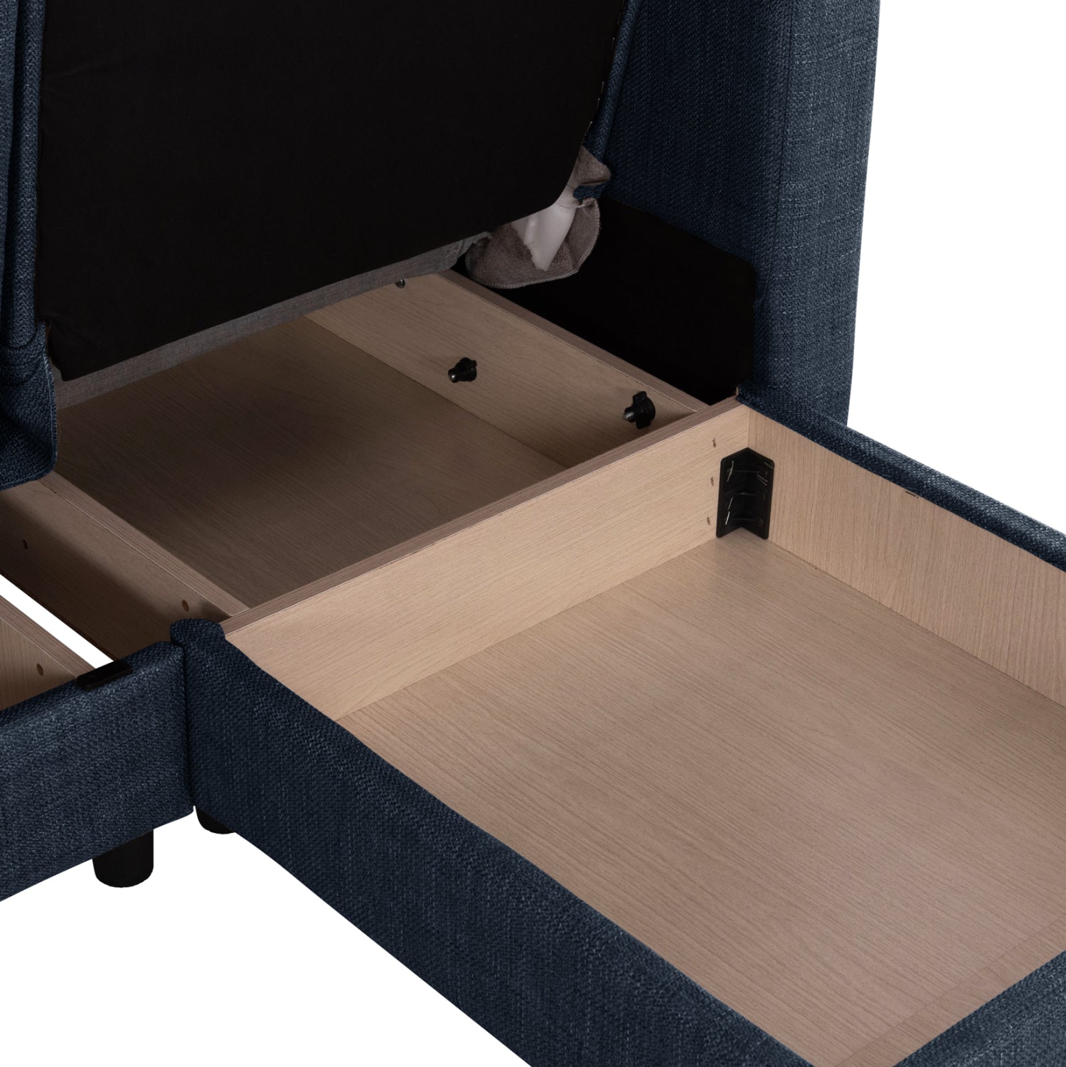 CORNER SOFA-BED GHUFRAN HM3244.07 REVERSIBLE WITH STORAGE SPACE-BLUE FABRIC 202x140x78Hcm.