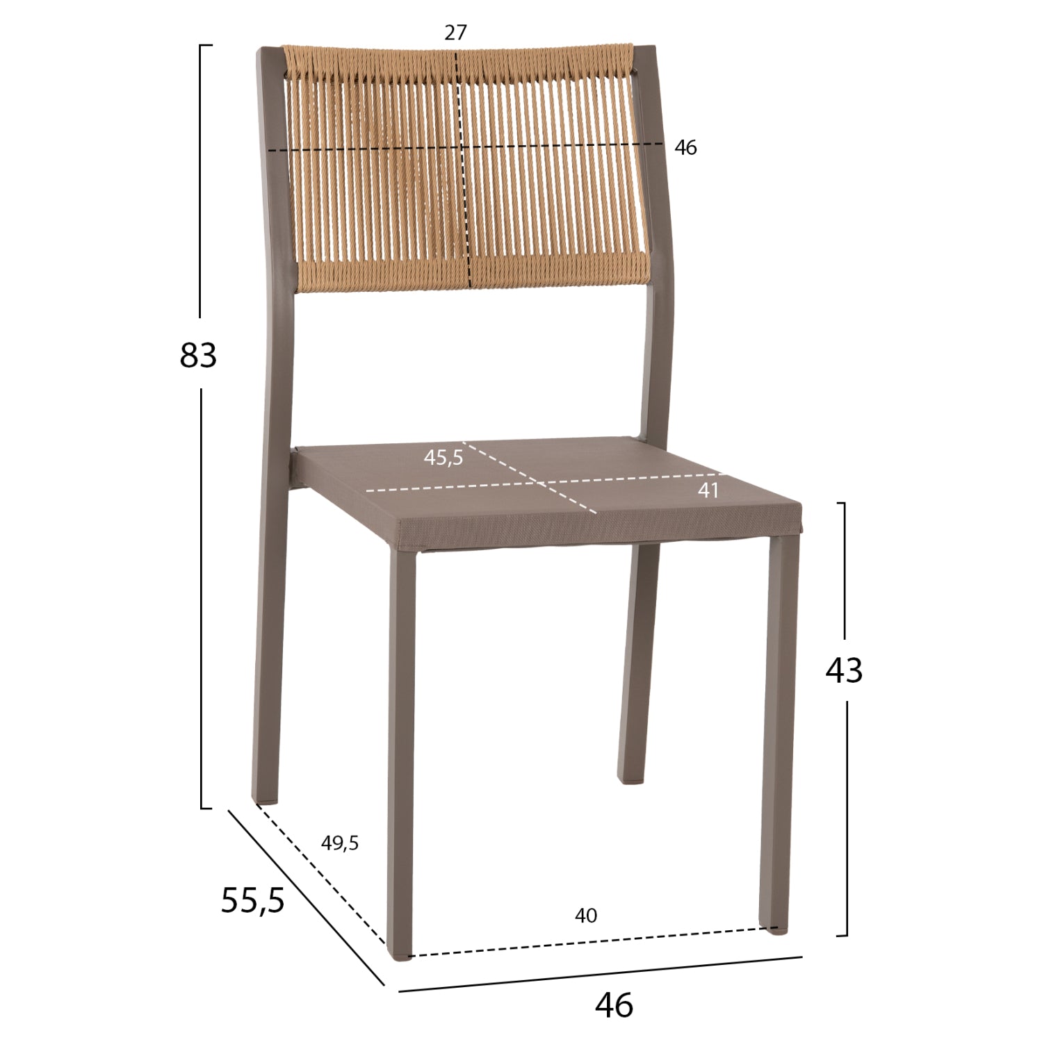CHAIR ALUMINUM HM5921.03 CHAMPAGNE FRAME AND TEXTLINE WITH BEIGE SYNTHETIC RATTAN 46x55,5x83Hcm.