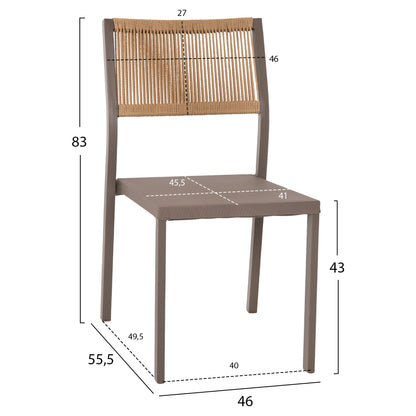 CHAIR ALUMINUM HM5921.03 CHAMPAGNE FRAME AND TEXTLINE WITH BEIGE SYNTHETIC RATTAN 46x55,5x83Hcm.