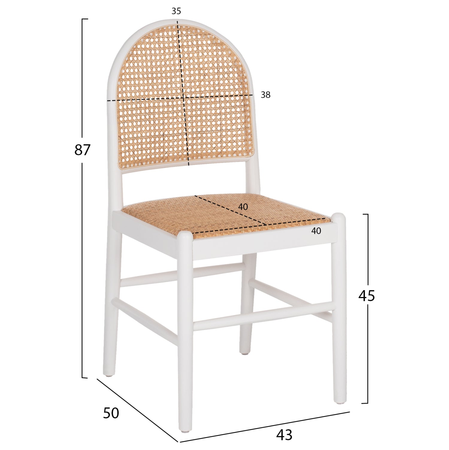CHAIR BEECH WOOD WHITE-RATTAN BEIGE HM9407.03 43x50x87Hcm.