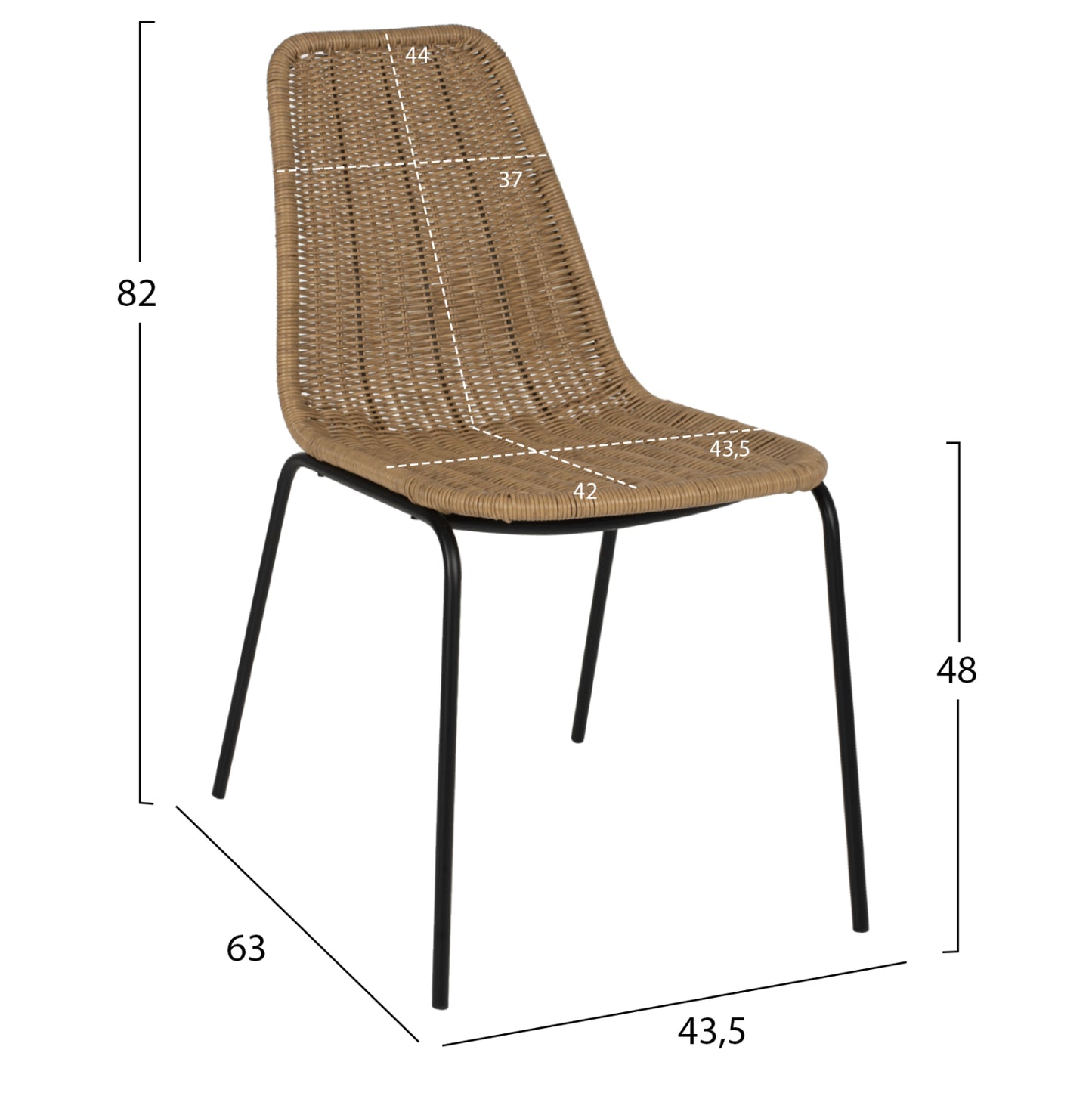 CHAIR PROFESSIONAL HM5867.01 METAL BLACK WITH RATTAN  NATURAL 43.5x63x82Hcm.
