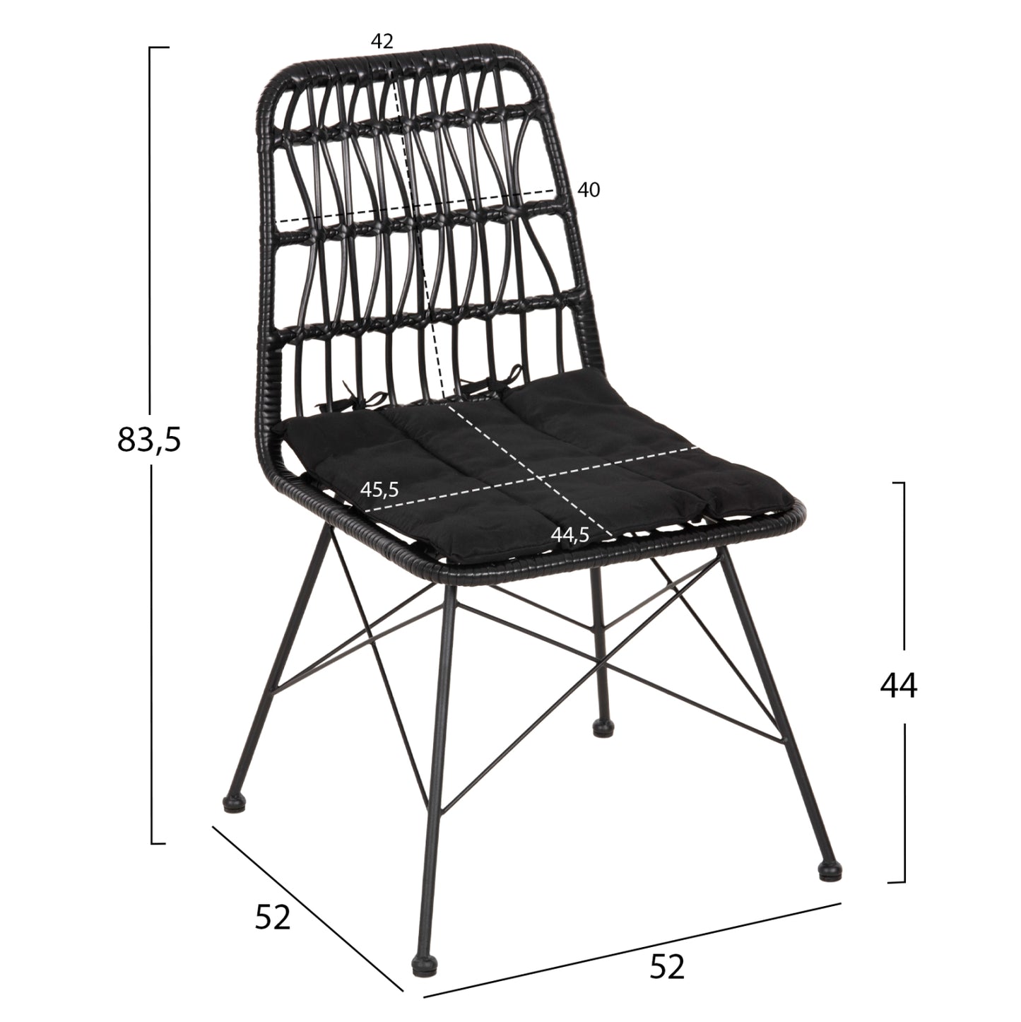 CHAIR OUTDOOR ALLEGRA HM5453.12 METAL-CUSHION-WICKER IN BLACK 52x52x83.5Hcm.