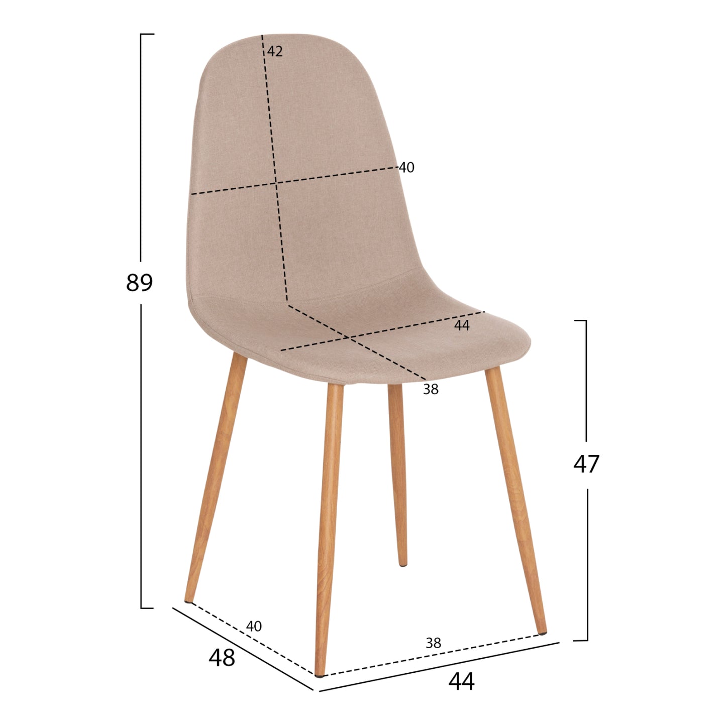 CHAIR HM00100.07 BEIGE FABRIC AND METAL LEGS 44x48x89Hcm.
