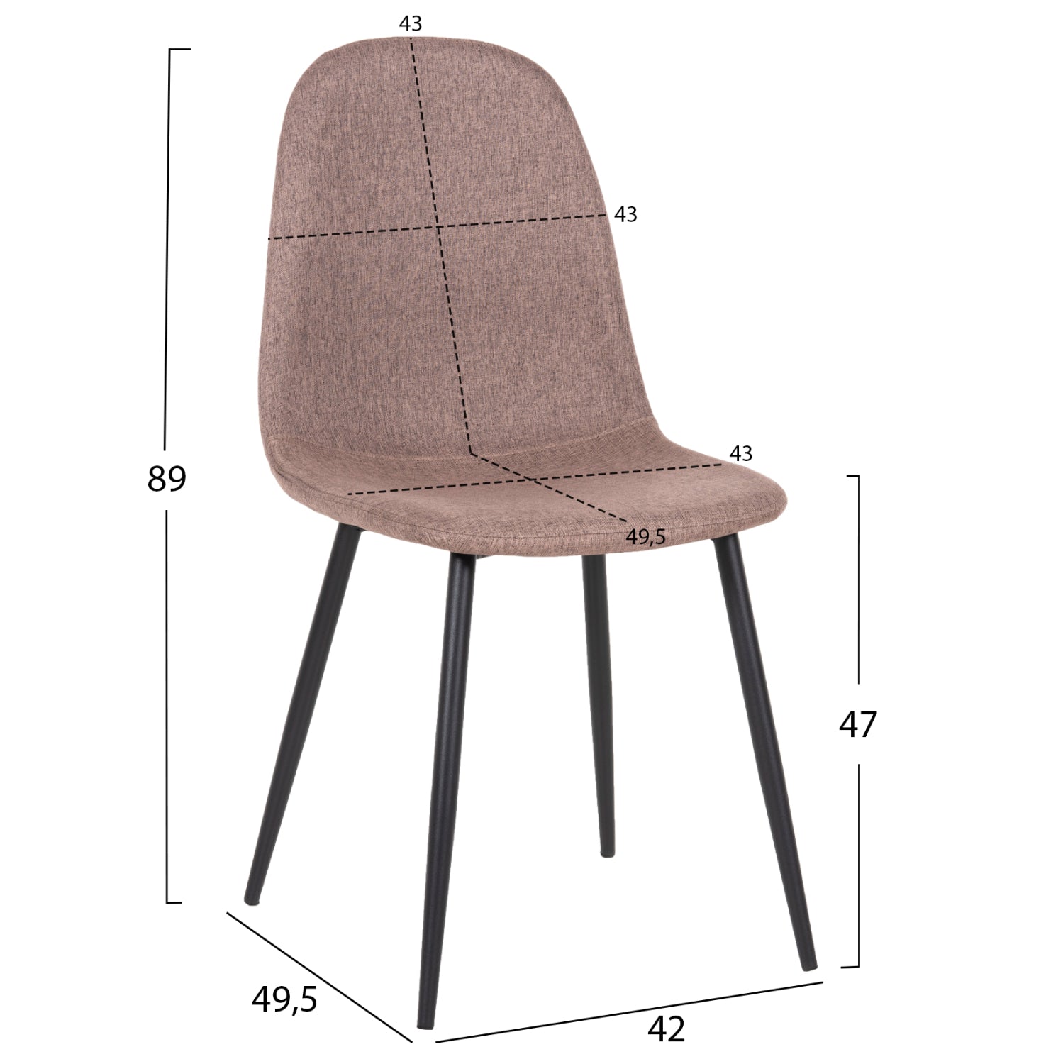 DINING CHAIR LEONARDO HM00100.28 DARK BEIGE FABRIC & BLACK METAL LEGS 42x49,5x89Hcm.