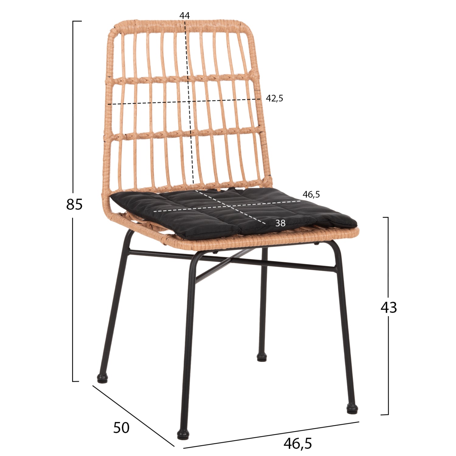 DINING CHAIR ALLEGRA HM5705.11 BLACK METAL WITH CUSHION-WICKER IN BEIGE 46,5x50x85Hcm.