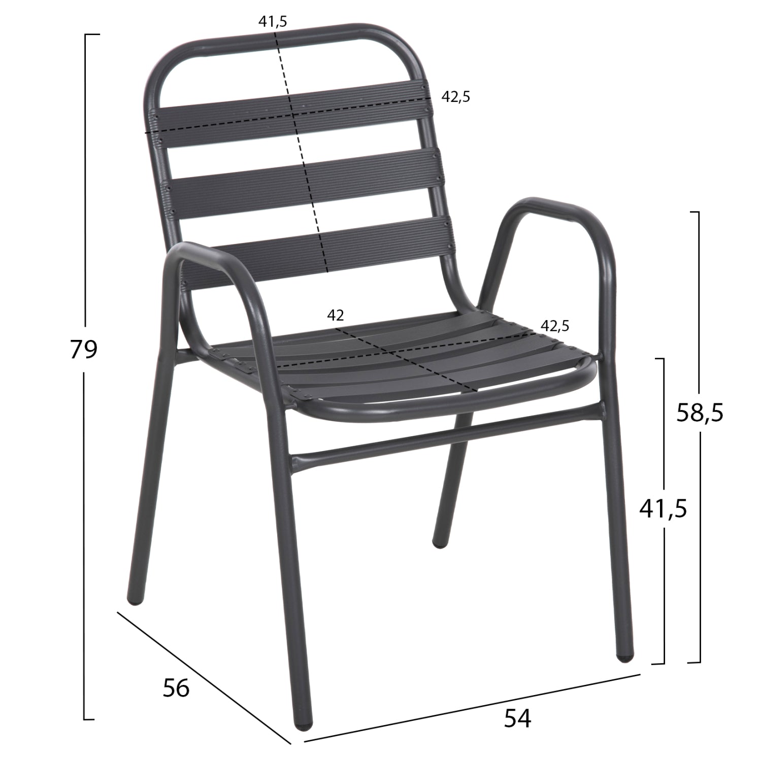CHAIR PRELUDE HM5970.01 METAL FRAME-ALUMINUM SEAT & BACKREST-GREY 54x56x79Hcm.