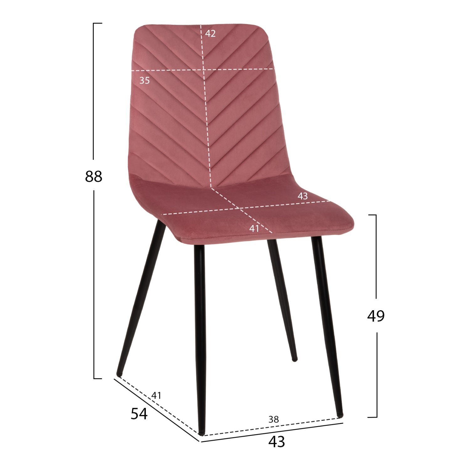 DINING CHAIR LATRELL HM8587.02 DUSTY PINK VELVET & BLACK METAL LEGS 43x54x88Hcm.