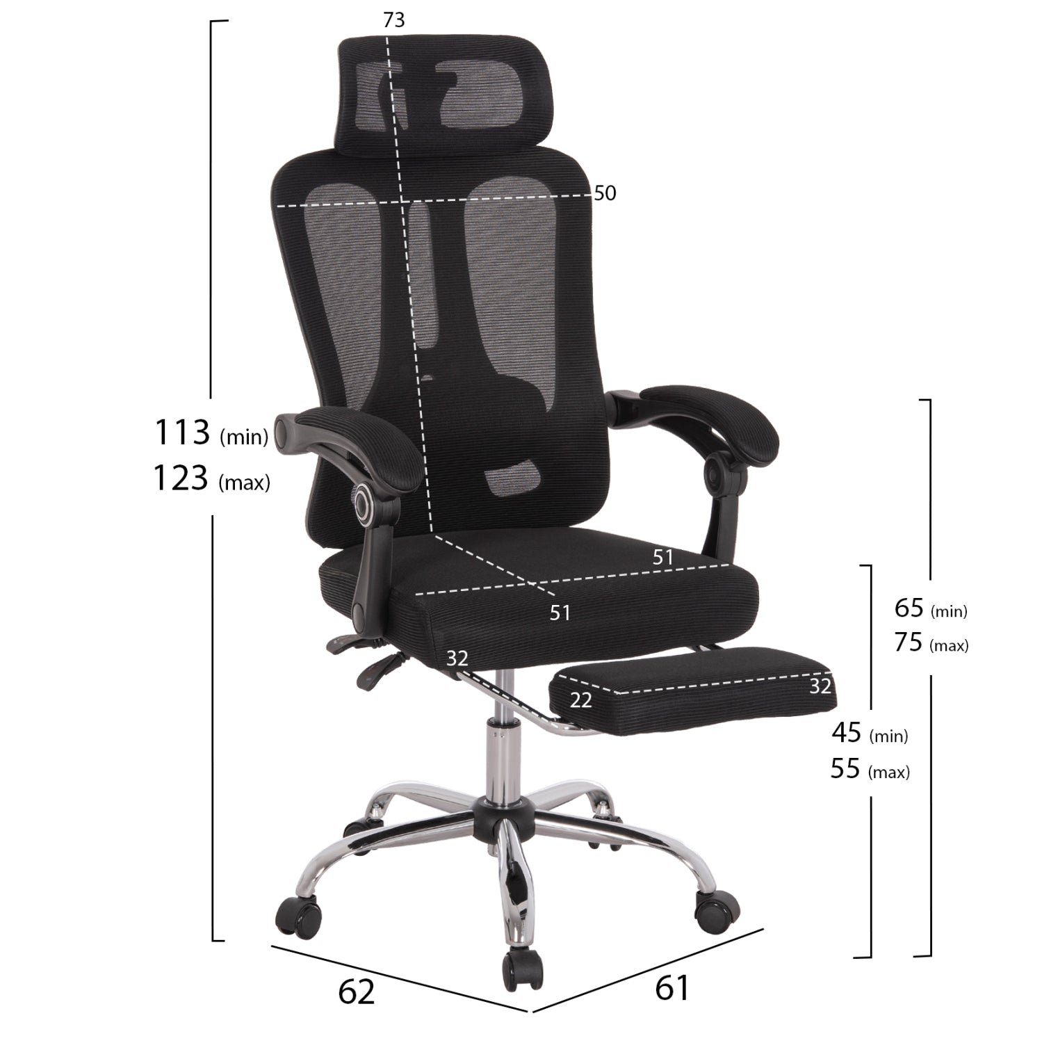 OFFICE CHAIR BARNET HM18258.01 BLACK MESH-BLACK FRAME NYLON 61x62x123Hcm.