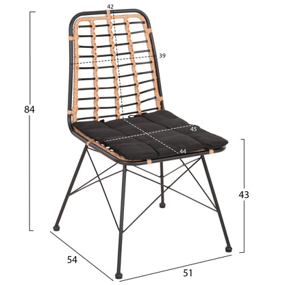 METALLIC DINING CHAIR ALLEGRA HM5691.11 WICKER IN BEIGE-BLACK 51x54x84Hcm.