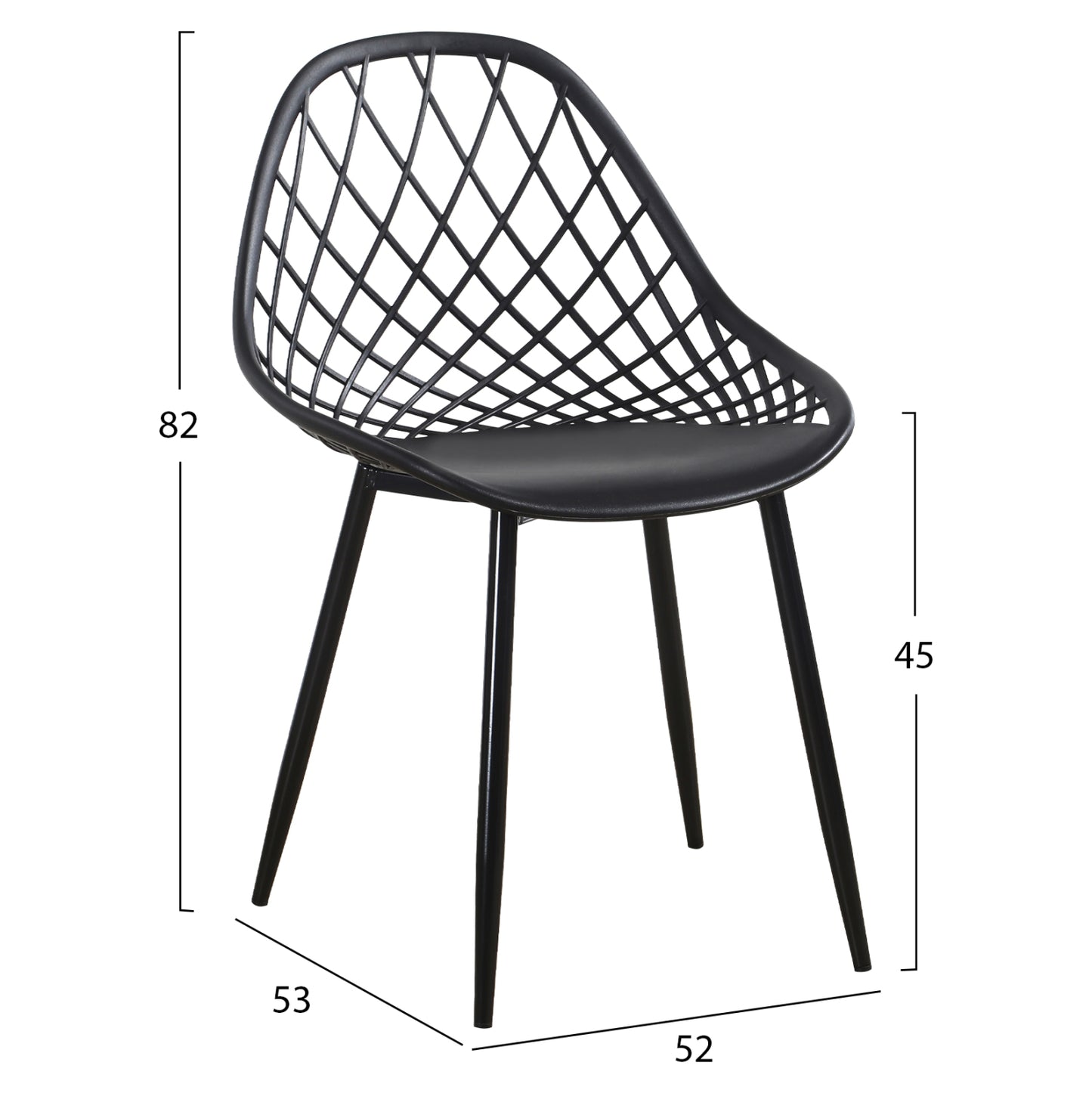 CHAIR POLYPROPYLENE HM9524.02 BLACK WITH MATTE BLACK METAL LEGS 52x53x82Hcm.