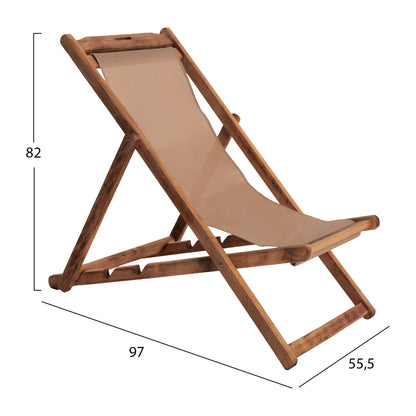 FOLDING BEACH CHAIR LIMNOS HM11707.04 BEECH WOOD WALNUT COLOR NO ARMS WATERPROOF FABRIC MOCHA COLOR