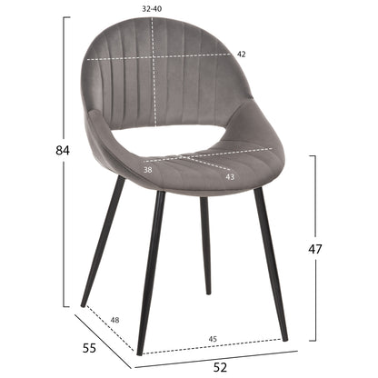 DINING CHAIR ODEN HM9001.01 GREY VELVET-METAL LEGS IN BLACK 52x55x84Hcm.