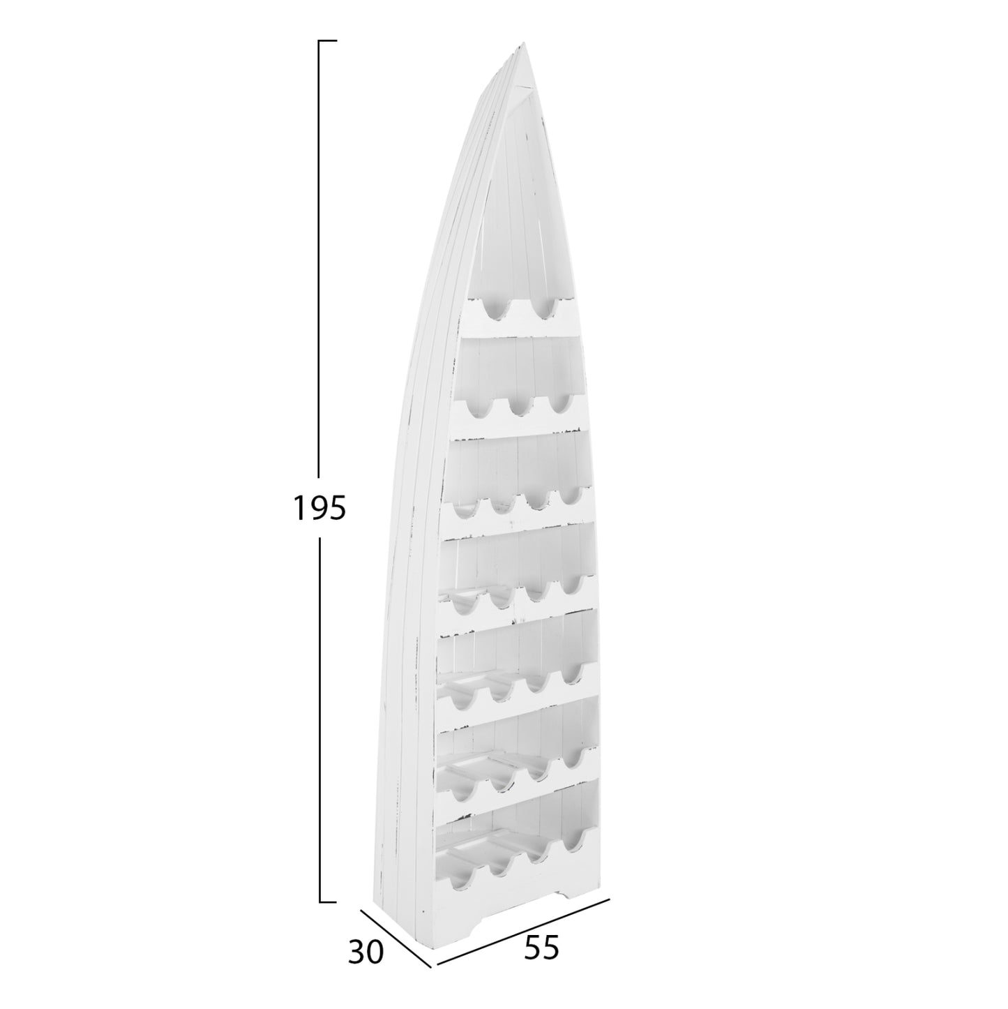 BOTTLE RACK VERTICAL 25 PLACES BOAT SHAPE MAHOGANY WOOD  HM9494 55x30x195H cm.