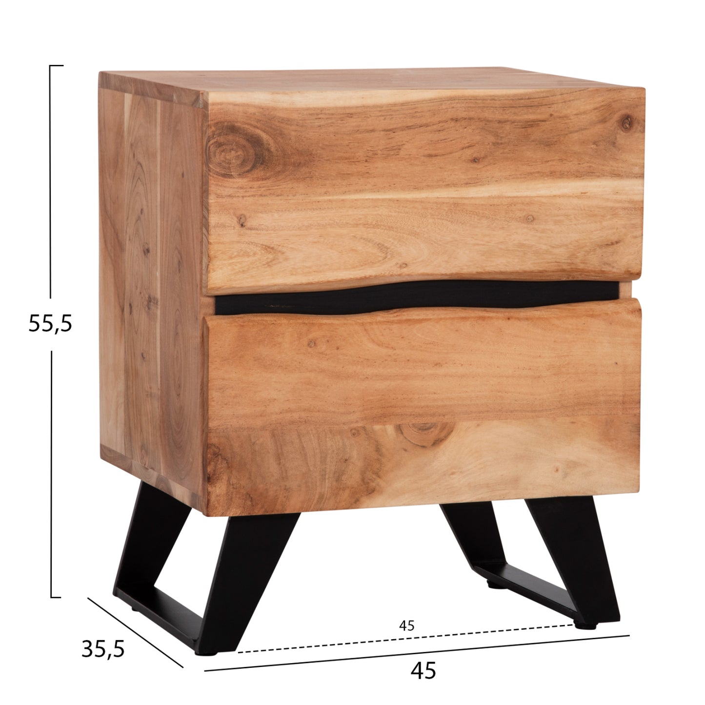 NIGHTSTAND WITH 2 DRAWERS ALICIA HM8360.21 SOLID ACACIA WOOD-METAL 45x35x56Hcm.