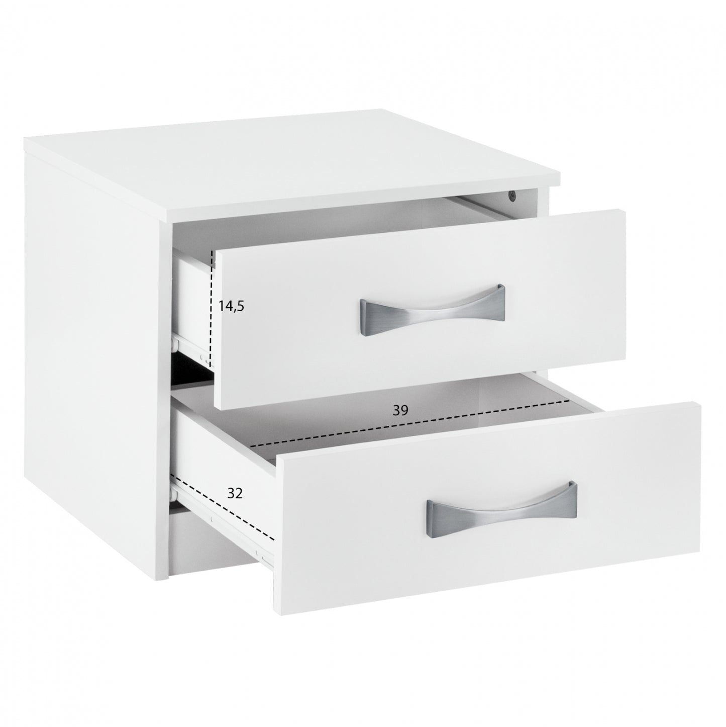 NIGHT STAND WITH 2 DRAWERS AND SILVER HANDLE HM2235.05 ΛΕΥΚΟ 48x40,5x41,5Ycm.