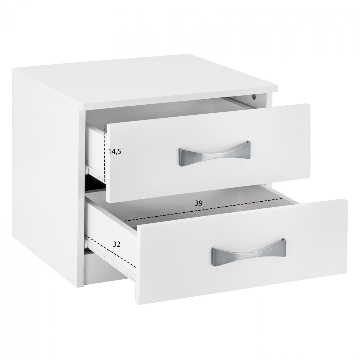 NIGHT STAND WITH 2 DRAWERS AND SILVER HANDLE HM2235.05 ΛΕΥΚΟ 48x40,5x41,5Ycm.