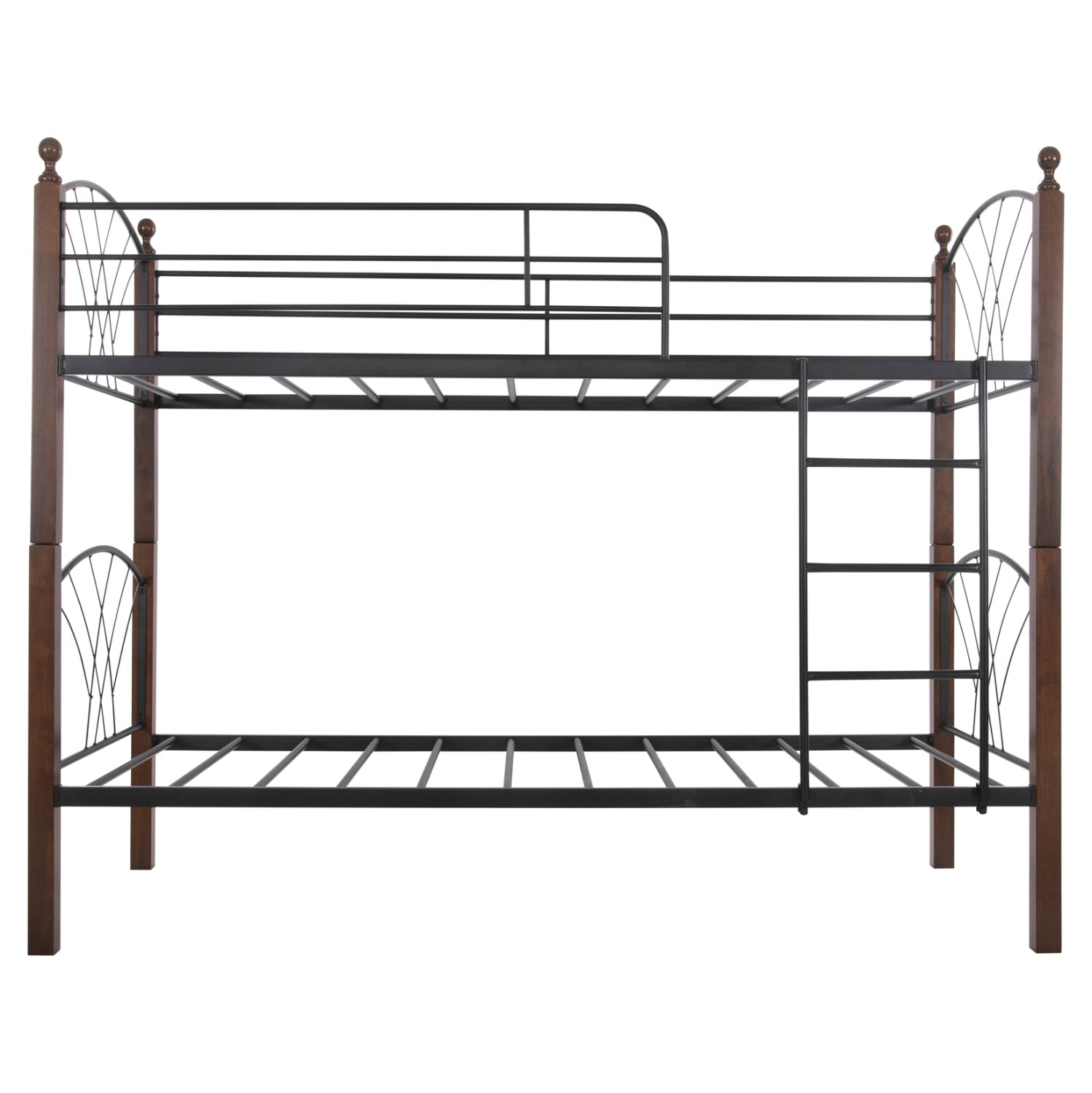 BUNK BED STOREY HM687 BLACK METAL-RUBBERWOOD IN WALNUT-FOR MATTRESS 190x90cm.