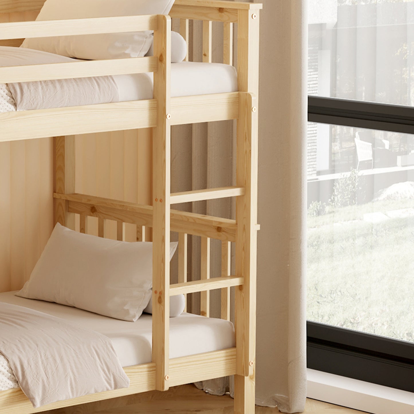 BUNK BED WITH 2 MATTRESSES LANTAI HM21307 PINE WOOD IN NATURAL COLOR--FOR MATTRESSES 90x190cm