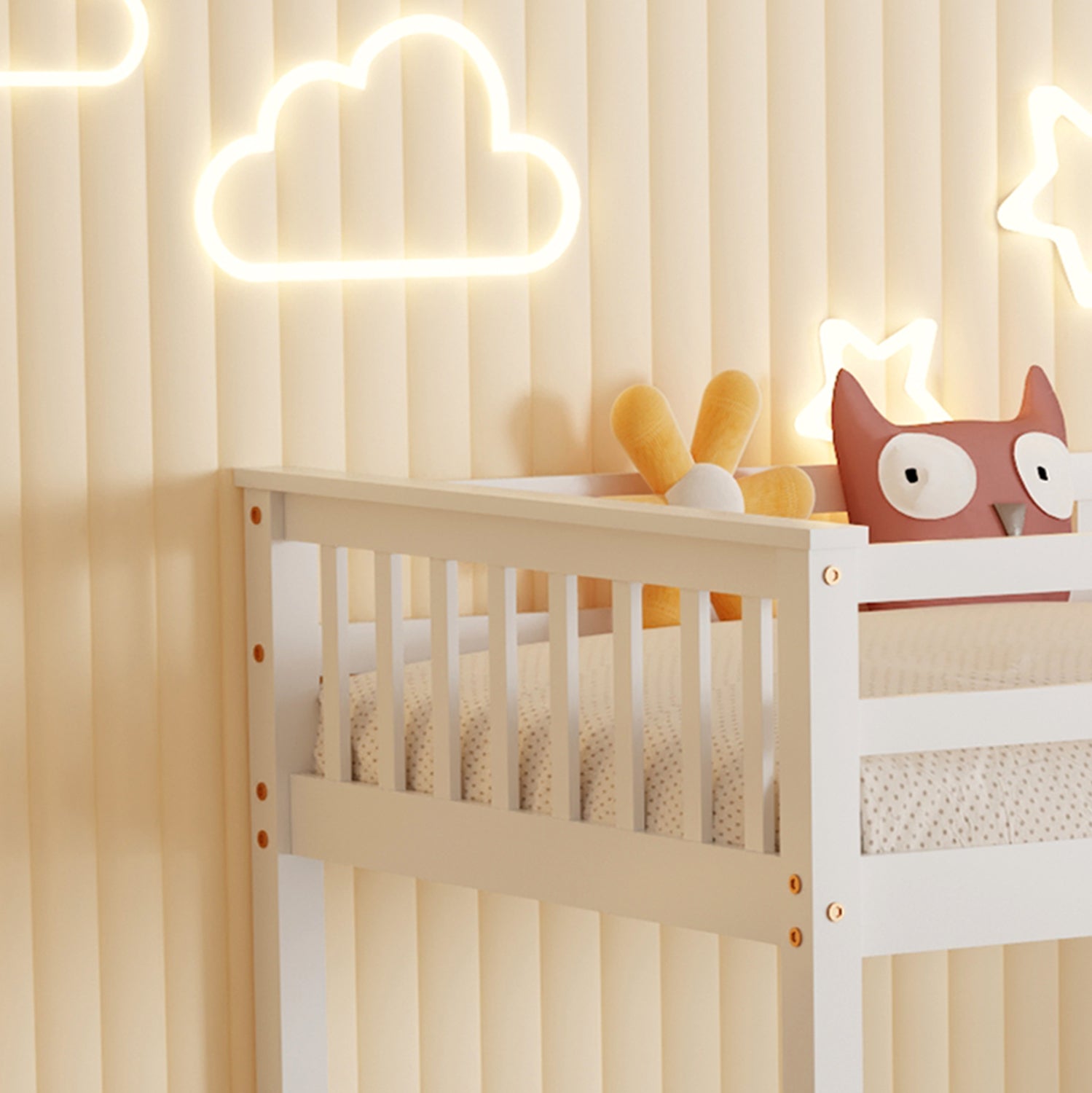 BUNK BED WITH 2 MATTRESSES LANTAI HM21307.01 PINE WOOD IN WHITE--FOR MATTRESSES 90x190cm