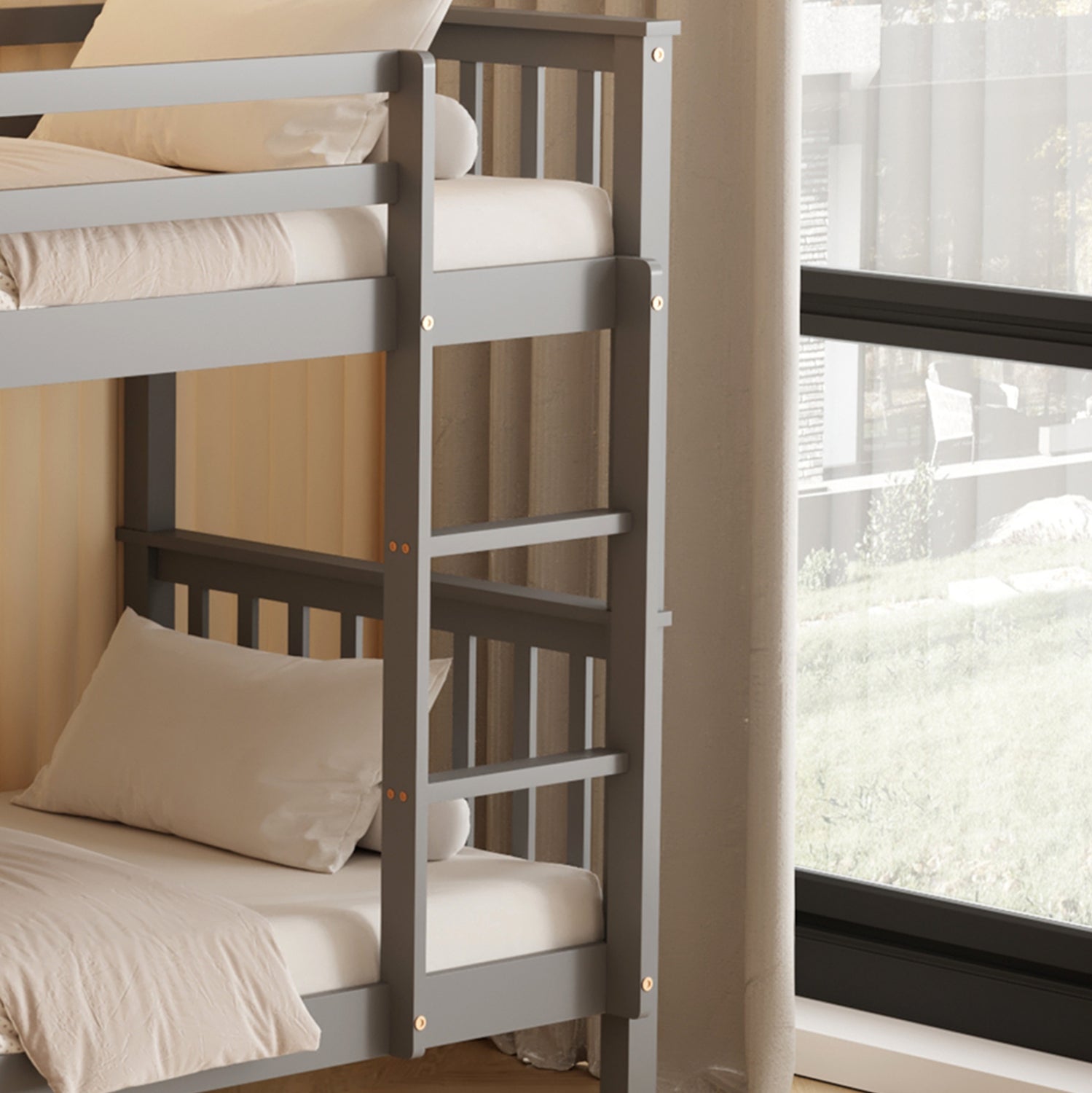 BUNK BED WITH 2 MATTRESSES LANTAI HM21307.02 PINE WOOD IN GREY--FOR MATTRESSES 90x190cm