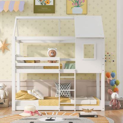 BUNK BED WITH 2 MATTRESSES HOOD HM21314.01 PINE WOOD IN WHITE--FOR MATTRESSES 90x190cm