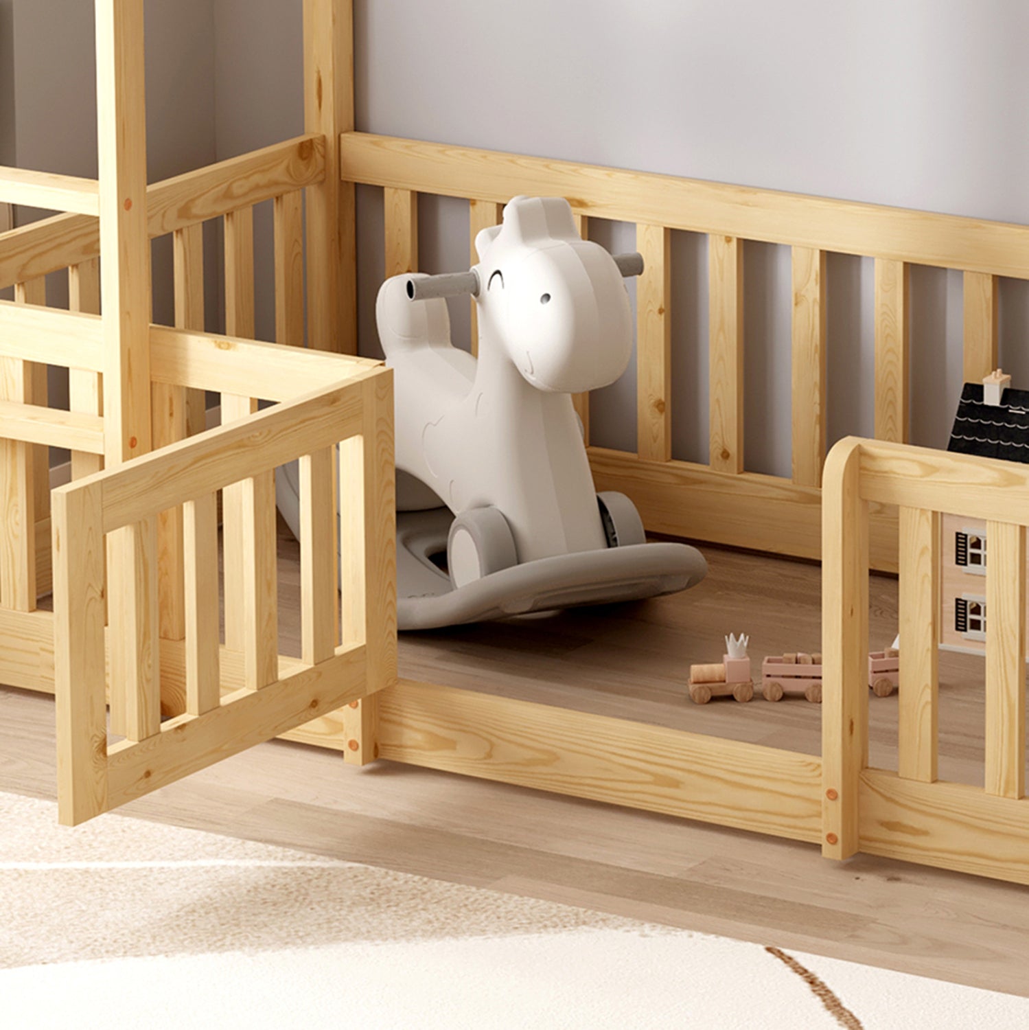 BUNK BED WITH PLAYPARK PLAYKID HM21312 PINE WOOD IN NATURAL COLOR--WITH MATTRESS 90x190cm