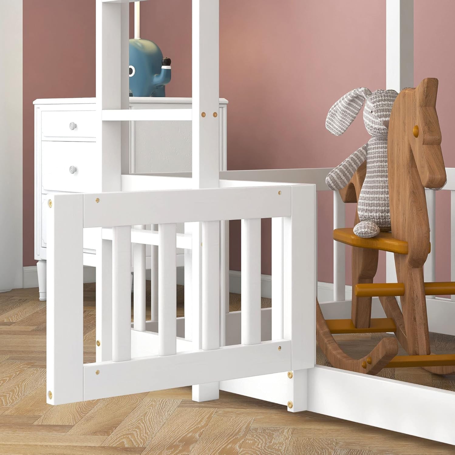 BUNK BED WITH PLAYPARK PLAYKID HM21312.01 PINE WOOD IN WHITE--WITH MATTRESS 90x190cm