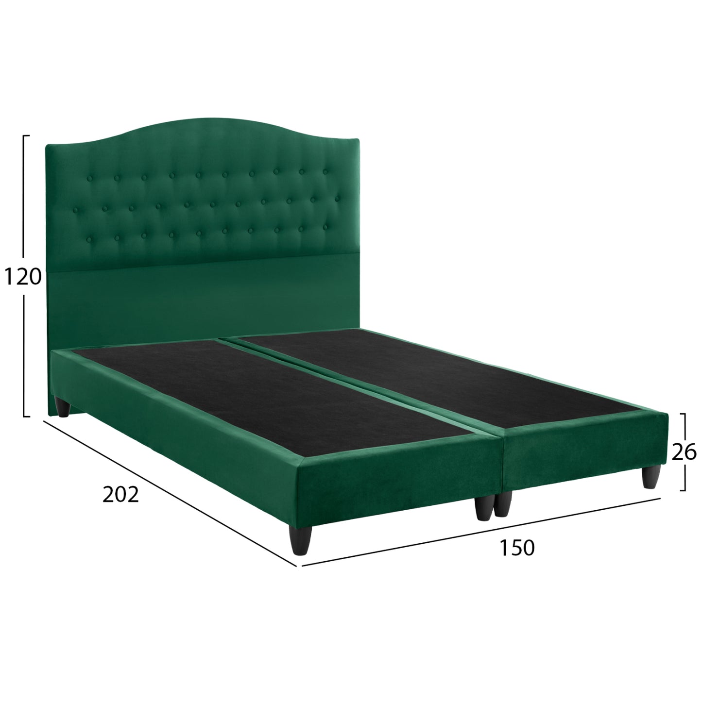 HM638.13 BED MALENA, CYPRESS GREEN VELVET, 150x200