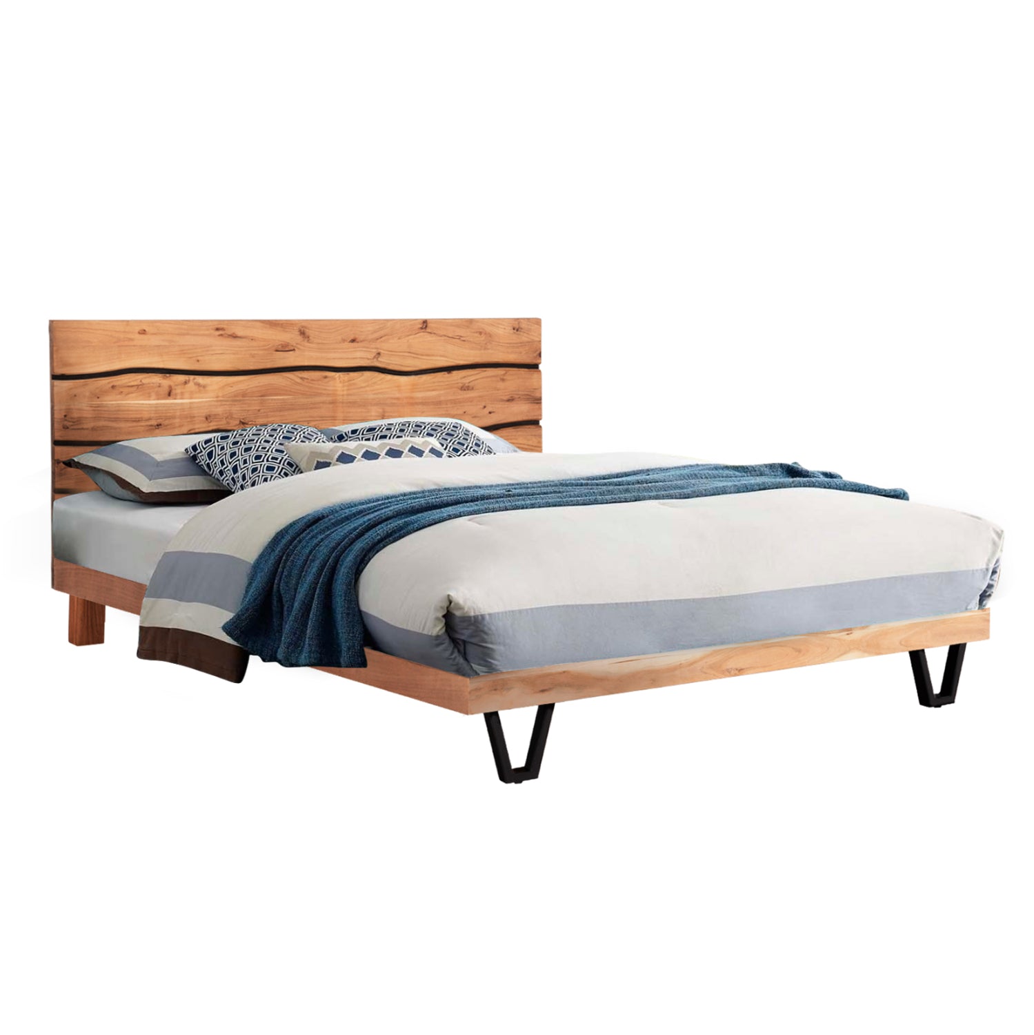 Bed ALICIA HM8359.11,metal and solid acacia wood,160Χ200